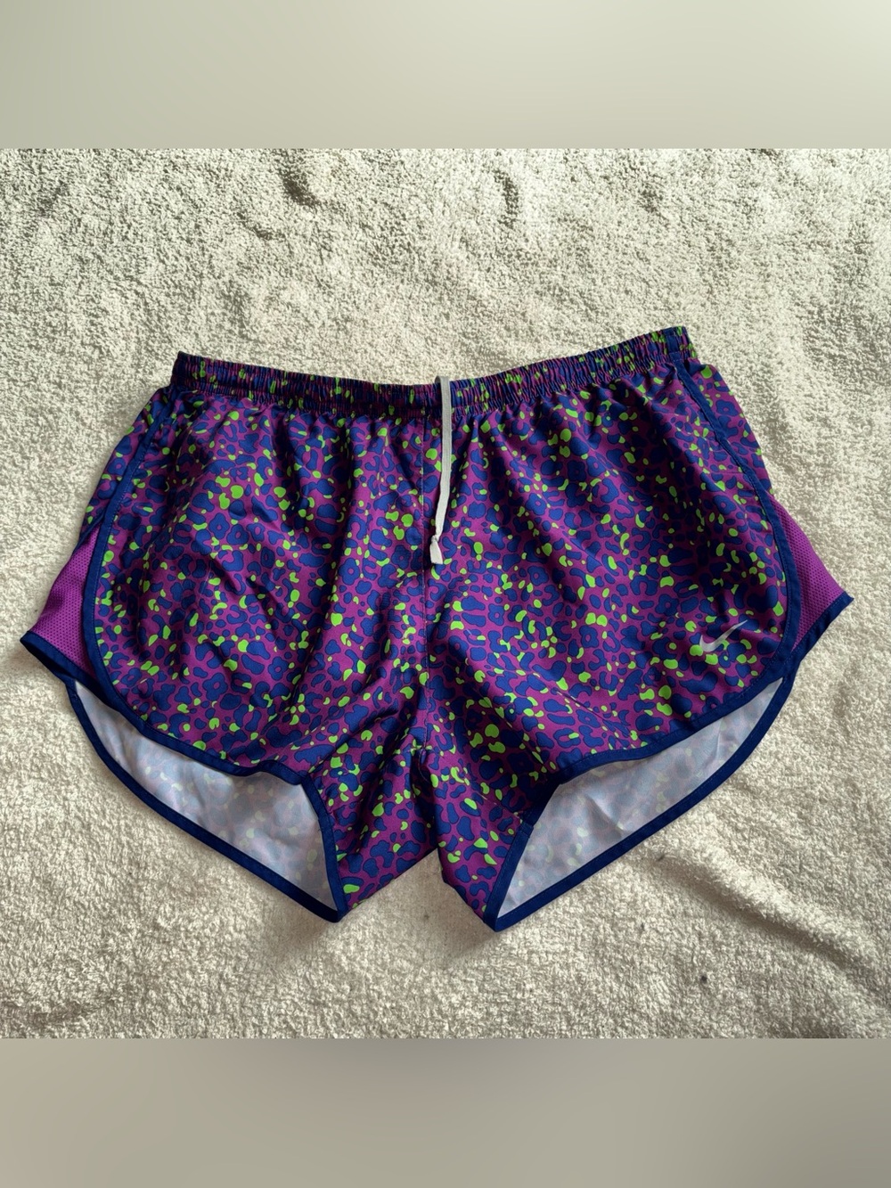 Nike Purple Running Shorts with Neon Green & Blue Spots